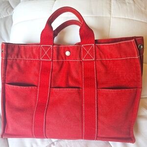 Hermes Red Canvas Tote Bag